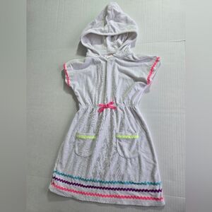 Gymboree White Hooded Terry Swim Cover-Up with Colorful Accents Striped 8 Girls